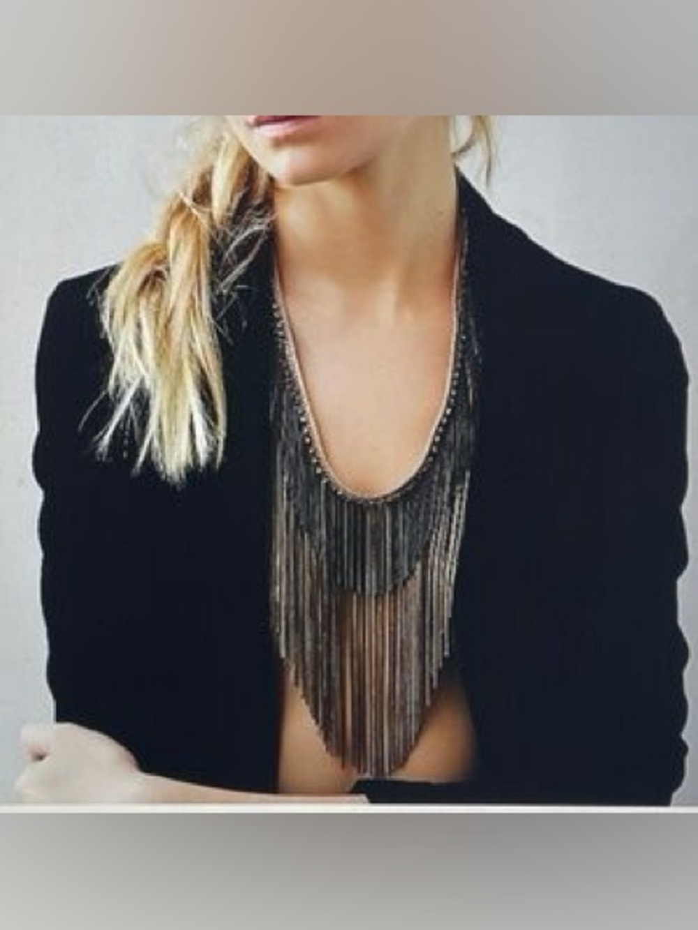 Free People Gunmetal Cascade Fringe Necklace